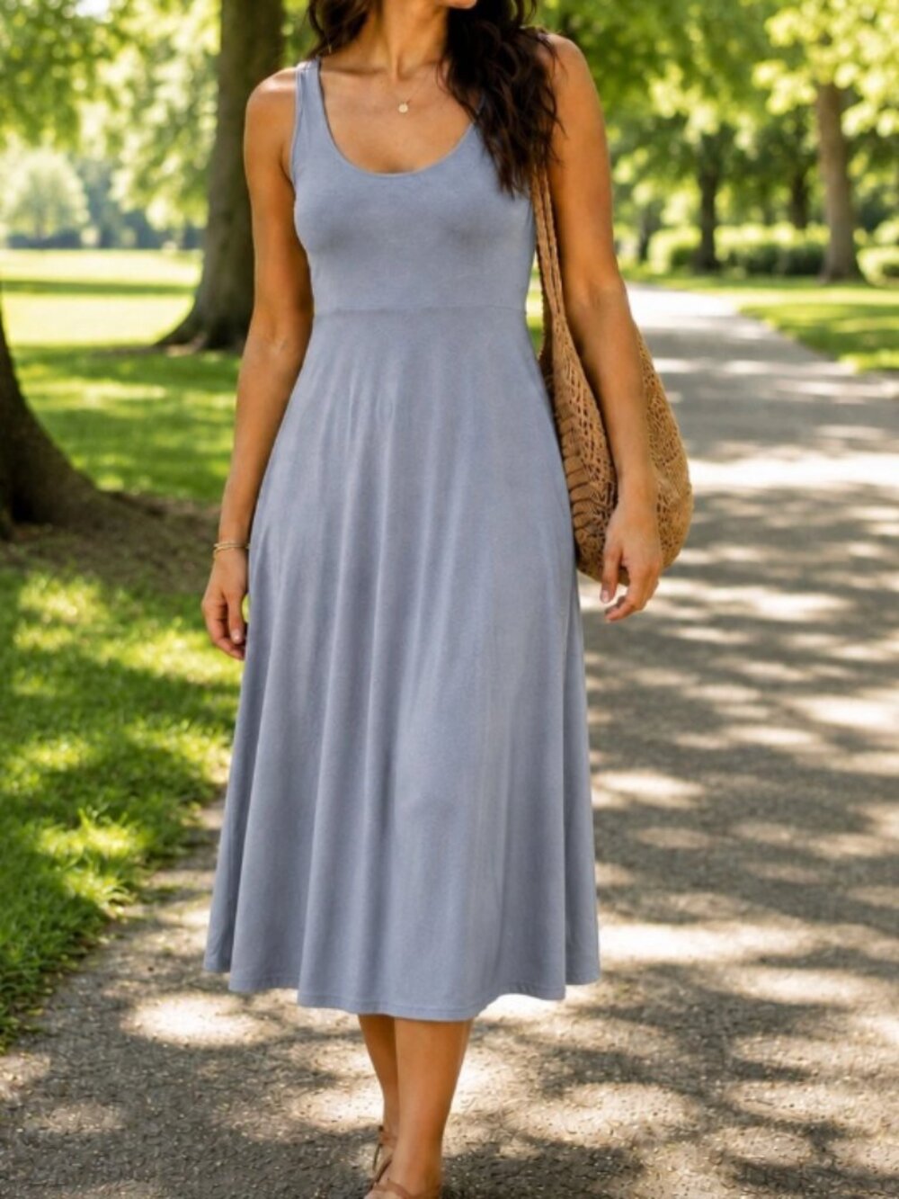 Athleta Santorini Midi Dress Coastline Blue Gray With Pockets Size S